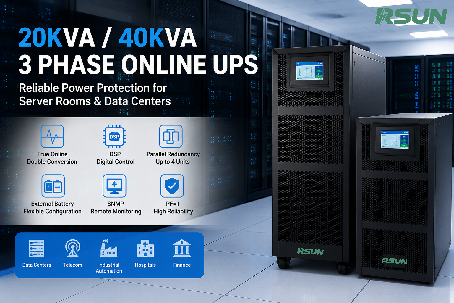 RSUN Power Introduces High-Efficiency 20KVA 3 Phase Online UPS for Data Centers and Industrial Power Protection